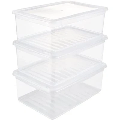 Imagen de keeeper BEA Set Cajas de almacenaje 3x11 L, Plástico, Natural Transparente, 39 x 26,5 14 cm, PP