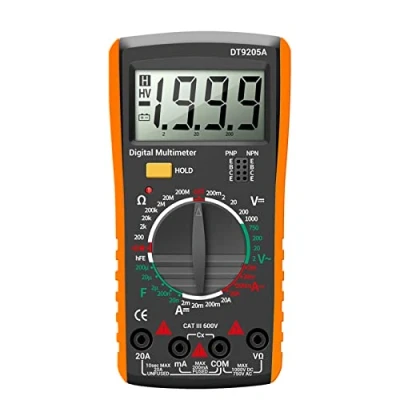 Imagen de Telituny Multímetro Multifuncional DT9205A, Multimetro Digital AC/DC Medidor, Voltímetro Amperímetro Medición Inteligente Tester Polimetro Digital, para Fábrica Profesional y Escuela (naranja)