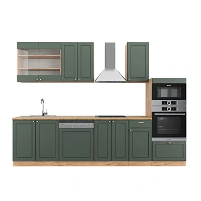 Imagen de Vicco Mueble de Cocina Fame Line, Green Gold Country/Gold Power Roble, 300 cm con Armario Alto, ET Roble