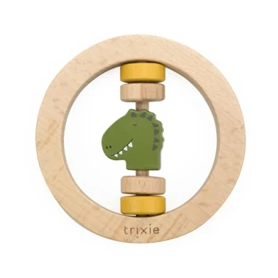Imagen de Trixie Sonajero redondo de Madera Mr. Dino certificada FSC bebé sin BPA Diseño seguro, duradero y fácil agarrar para bebés