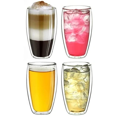 Imagen de Creano vaso térmico de doble pared 400ml DG SH, grande vidrio borosilicato, vasos latte macchiato pared, café, té Set 12: 4x Sh 4 piezas (paquete 1)