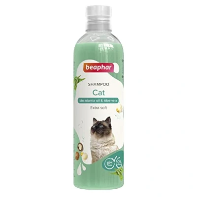 Imagen de Beaphar Champú Gatos 250ml Extractos Naturales de Aloe Vera y Aceite Macadamia Cuida Protege su Piel Pelo Apto para con Todo Tipo Vegano pH Neutro 250 ml