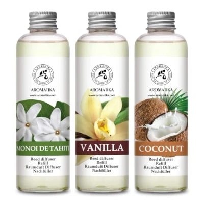 Imagen de Recambio de Difusor Monoi Tahiti &amp; Vainilla Coco 3x200ml Recambios Aroma para Difusores Carrizo Fragancia Fresca y Duradera Aromaterapia SPA Hogar Oficina
