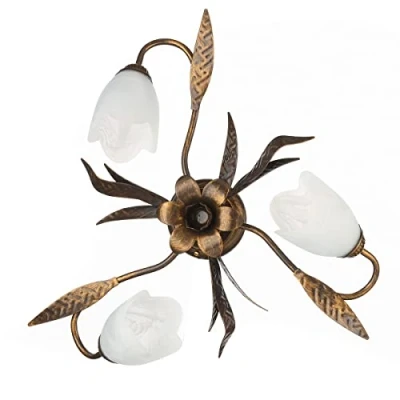 Imagen de onli forjada Plafón de Techo 3 Luces, Cristal Mate Color blanco, Metal Marrón spennelato Oro