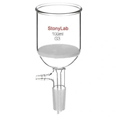 Imagen de Vaso de borosilicato StonyLab Embudo filtración Buchner con frita fina, diámetro del disco 30 mm, profundidad 90 junta interna cónica estándar 24/40 y tubulación dentada al vacío