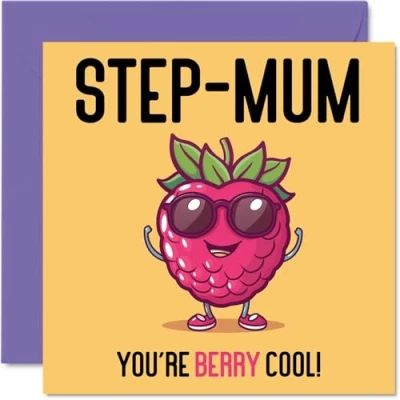 Imagen de tarjetas de cumpleaños para madrastra Berry Cool Divertida tarjeta feliz hijastra, del día la madre madrastra, felicitación broma