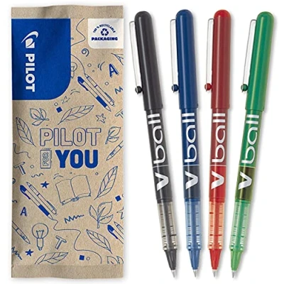 Imagen de PILOT 4 unidades Bolígrafo Roller tinta líquida V Ball 05 Negro, azul, rojo, verde Punta Fina