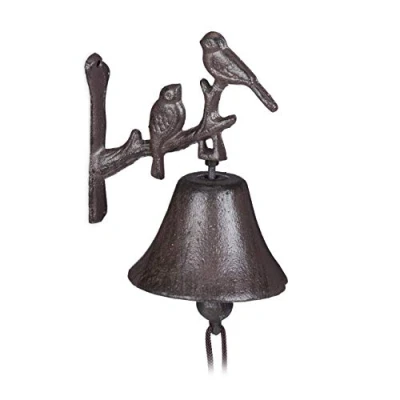 Imagen de Relaxdays Campana de Pared, Adornos con Forma pájaro, Estilo rústico, Decoración jardín, Marrón