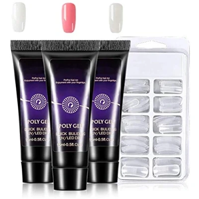 Imagen de Kit Gel de Extensión Uñas, Nail Esmaltes Semipermanentes Construcción Rápida Molde Finger 3 Colores con Uñas Postizas Kit, Gel, Poligel Completo(Colores variados)