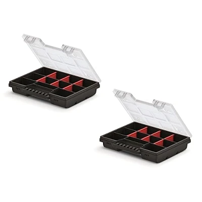 Imagen de Mivos 2 Cajas de Surtido 8&quot; para Accesorios y Piezas Pequeñas 195 x 155 35 mm Caja Tornillos con 11 Compartimentos Almacenamiento