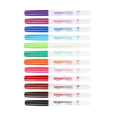 Imagen de Amazon Basics Rotuladores de punta fina y poco olor para pizarra blanca, 12 unidades, Multicolor