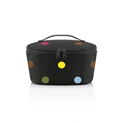 Imagen de reisenthel coolerbag S pocket Bolsa térmica para transportar comida, hecha de botellas PET recicladas, llevar la comida al trabajo o colegio, en negro, Couleur:dots
