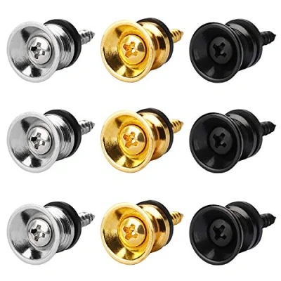Imagen de Metal Setas Cabeza Guitarra Antideslizantes de la Correa Botones Enganches Correas para Hebillas con Tornillos y Cojines Guitarras Acústica Clásica Ukulele 9 Piezas (Tres Color)