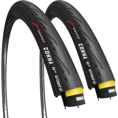 Imagen de Fincci Сubiertas Сarretera 700x25 Par Plegable Gomas 700c y 1mm Antipinchazos 60TPI, para Electro Ciclo Bicicleta, Carrera Turismo Bici Paquete de 2X 700x 25c neumaticos