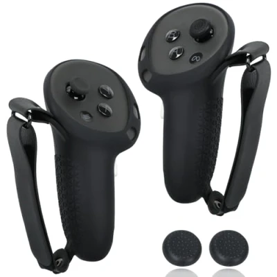 Imagen de Empuñaduras para MetaQuest 3S/3, Textura Antideslizante y Correas Ajustables los Nudillos, Funda Protectora mandos Quest 3S, Accesorios Juegos de Realidad Virtual Quest3S