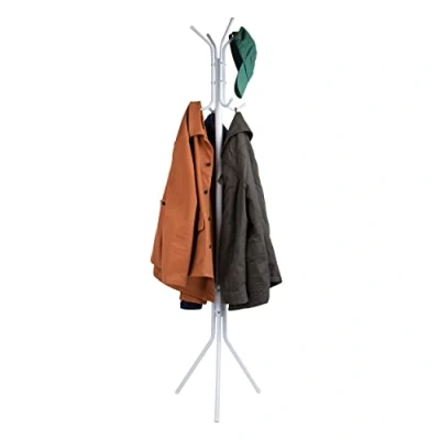 Imagen de Mind Reader Perchero para abrigos, árbol de pasillo, independiente, perchero, sombrero, chaqueta, bolso, metal, 14.75 pulgadas largo x 16.5 ancho 69 alto, blanco