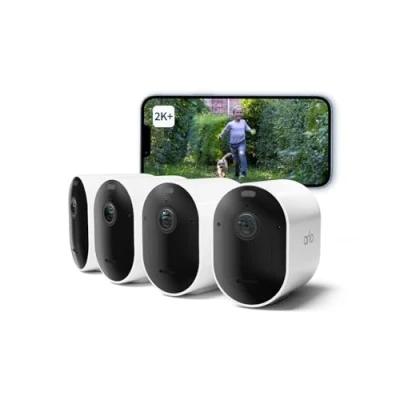 Imagen de Arlo Pro 5 Camara de Vigilancia WiFi Exterior 2K, Interior, Sensor Movimiento, Alarmas para Casa, Visión Nocturna Color, Prueba Secure Incluida, 4 Cámaras, Blancas