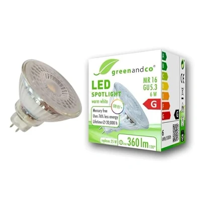 Imagen de greenandco Spot LED IRC 97+ 2700K 110 GU5.3 MR16 6W (corresponde a 25W) 360lm SMD 12V AC/DC, no regulable