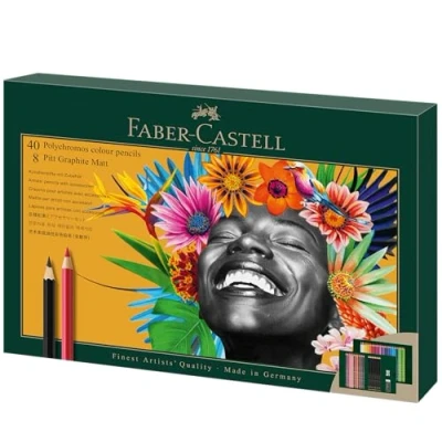 Imagen de Faber Castell 210054 Set de 40 Lapices Polychromos + 8 Pitt Graphite Matt Incluye Sacapuntas y Goma Borrar