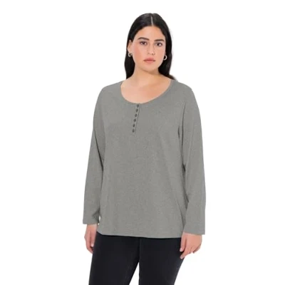 Imagen de Ulla Popken Shirt Mit Knopfleiste, Langarm, Camiseta para Mujer, Gris (Hellgrau Mélange), 58 60