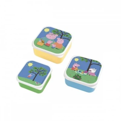 Imagen de Peppa Pig PETIT DÍA Set de 3 almuerzos para comida o merienda niños, pequeño, mediano, grande, encajan entre sí, polipropileno
