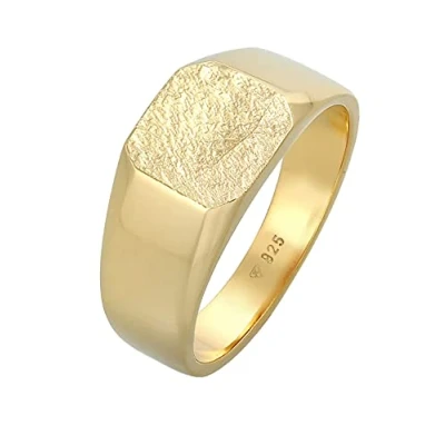 Imagen de Kuzzoi Anillo de Sello para Hombre Cuadrado Mate en Plata Ley 925 chapada Oro, clásico Maciza Hombre, 11 mm Ancho, Dorado Hombres