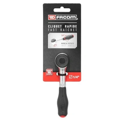 Imagen de FACOM Trinquete 1/4&quot; con Mango Rotativo, Trabaje 2 Veces Más Rápido, Ángulo de Recuperación 0, Mecanismo 60 Dientes, Bloqueo Vaso, Ergonómico Bi Material, R.360PB