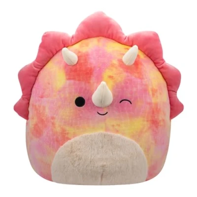 Imagen de Squishmallows SQCR05478 Trinity The Winking Triceratops de teñido Anudado Rosa con Vientre Peludo, Multicolor