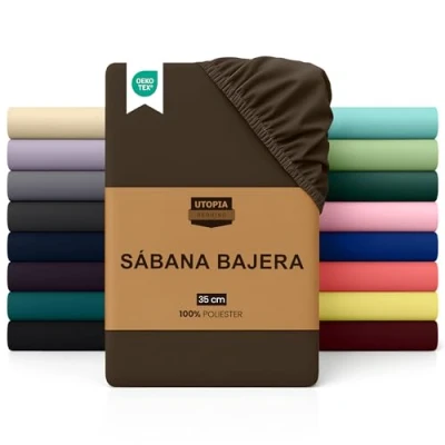 Imagen de Utopia Bedding Sabana Bajera 140x200 Marrón Bolsillo Profundo Microfibra de Poliéster Cepillado (Cama 140)