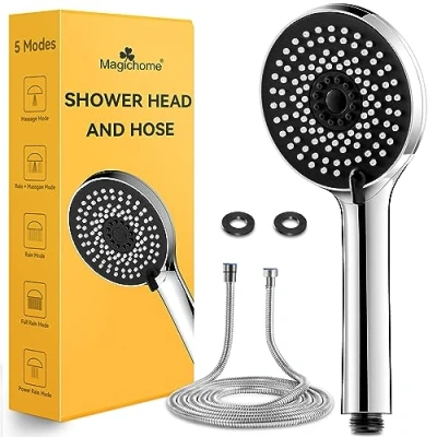 Imagen de Magichome Alcachofa Ducha con Manguera 2M de Alta Presión 5 Modos Telefono Duch Cabezal Ducha,Cromo Negro
