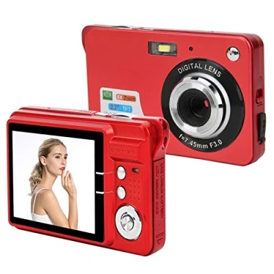 Imagen de Cámara Digital, de Bolsillo Compacta 18 MP Y 2,7 ​​Pulgadas, Digital con Zoom 8X, Compatible SD 32 GB, Micrófono Integrado, Enfoque Automático, Minicámaras(Rojo)