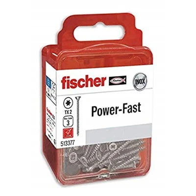 Imagen de fischer Power Fast caja de tornillos especiales para madera 3x16mm, atornillado maderas, conexión maderas macizas o fijación piezas a la madera,40 ud