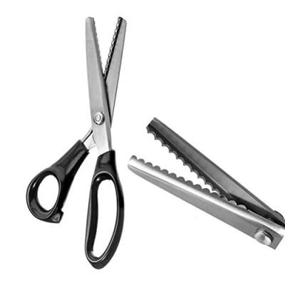 Imagen de tijeras de acero inoxidable, mango profesional, cómodo, costura, herramienta corte artesanal, serradas y festoneadas, para decoración tela, sastre (3 mm)
