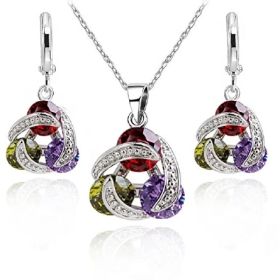 Imagen de Crystalline Azuria Mujer 18ct Chapado en Oro Blanco Multi Colorido Cristales de Zirconia Juego joyas Collar con Colgante 45 cm Pendientes