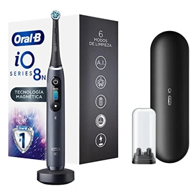Imagen de Oral B iO 8N Cepillo de Dientes Eléctrico con 2 Cabezales y 1 Estuche Viaje, Diseñado por Braun, Regalos Orginales Negro