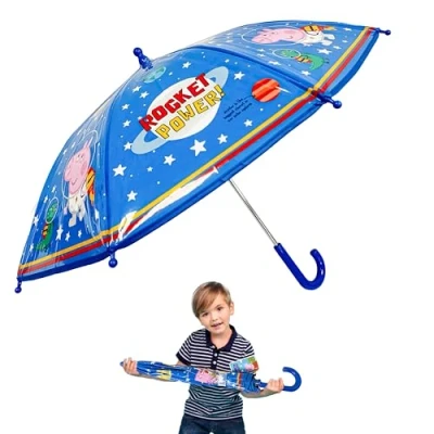 Imagen de SRV Hub George Pig Paraguas de PVC para niños, 60 cm, clásico, resistente al viento, todas las estaciones, perfecto aventuras lluviosas, fiable e impermeable 3 a 7 años