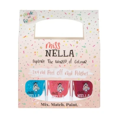 Imagen de Miss Nella Esmalte de uÒas Winter Glitters con purpurina especial para niÒos, paquete 3 Sugar Hugs, Jazzberry Jam &amp; Under The Sea, fÛrmula que se quita agua.