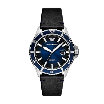 Imagen de Emporio Armani Reloj Hombre, Movimiento de tres agujas con fecha, caja acero inoxidable plateado 42MM correa piel, AR11516, Negro y azul oscuro