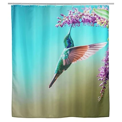 Imagen de WENKO cortina de ducha Managua, 180 x 200 cm, 100% poliéster con ojales metálicos y banda contrapeso goma para bañera, hidrófuga lavable, incl. 12 anillas blancas