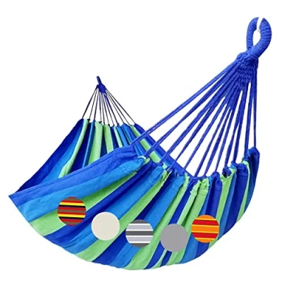 Imagen de GOCAN hamacas Jardin amacas de Exterior Lona 220x160cm Longitud Total 330cm Carga 300kg Hamaca Doble amaca Colgante para Patio Porche e Interior (Azul Verde) XXL