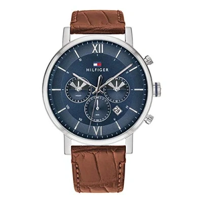 Imagen de Tommy Hilfiger Reloj Analógico de Cuarzo multifunción para hombre con Correa en piel Marrón claro 1710393