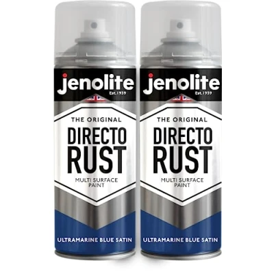 Imagen de JENOLITE DIRECTORUST Pintura en aerosol satinada AZUL ULTRAMARINO 2x400ml multisuperficie todo uno: metal, madera, plástico Aplicar directamente sobre el óxido RAL 5002