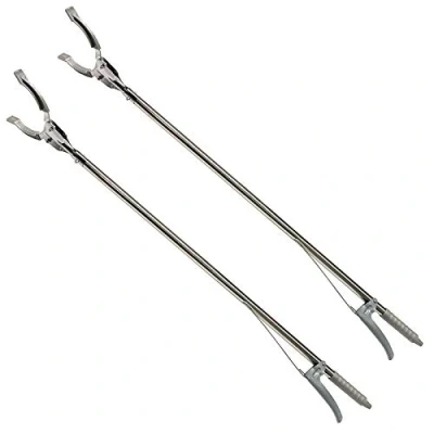 Imagen de HAC24 Juego de 2 pinzas sujeción metal, ayuda para recoger residuos, basura, 90 cm, agarrador, recogedor basura