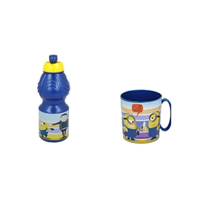 Imagen de ALMACENESADAN 4822, Pack vuelta al cole minions; compuesto por taza microondas 350ml y botella de agua 400 ml, producto reutilizable, sin BPA