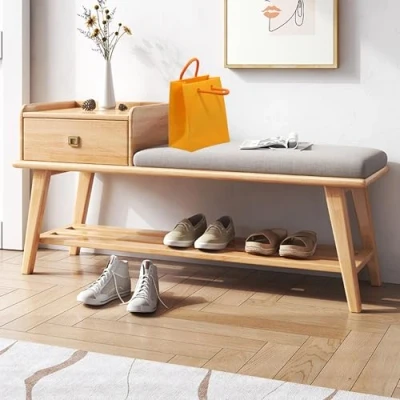 Imagen de WXZXWXZX Zapatero Entrada Recibidor Banco con Asiento Almacenaje Pie de Cama Banqueta Dormitorio Mueble para Sala Estar Pasill Guardarropas(Wood Color)
