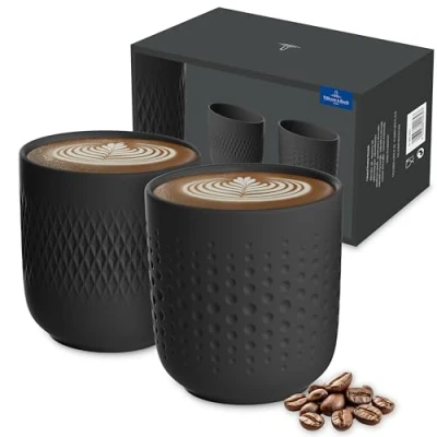 Imagen de Villeroy &amp; Boch Manufacture Collier Noir Taza Grande, Set De 2, Porcelana Premium, Negro Mate