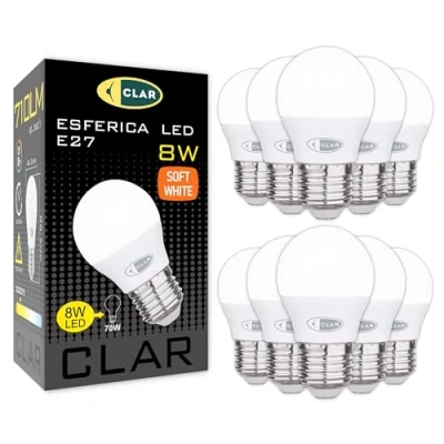 Imagen de CLAR Bombillas LED E27 Luz Calida, Bombilla Bajo consumo, Pequeña, 40W, E27, LED, G45, 8W (Pack 10)