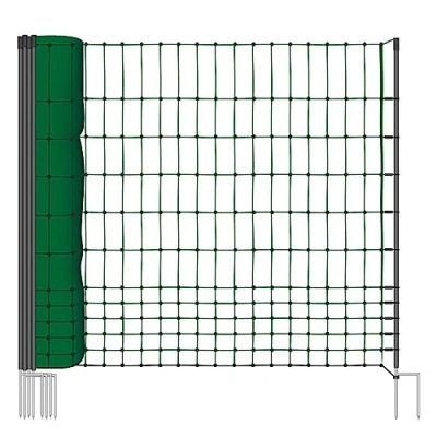 Imagen de Red para gallinas “farmNET, Rollo de 50m Longitud y 112cm Altura, 16 Postes con Punta Doble Kit reparación, Verde, no electrificable