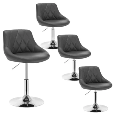 Imagen de WOLTU 4X Taburetes Altos Cocina con Respaldo Cuero Sintetico Regulables en Altura Taburete Giratorio Peluquería Sillas Bar de Escritorio, del Asiento 42 58 cm, Gris Oscuro BH241dgr 4