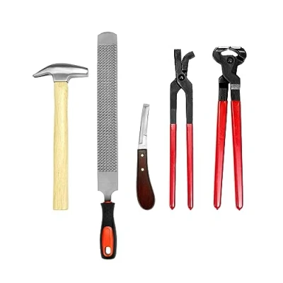 Imagen de QWORK® Set di 5 Kit professionale per cambiare Ferri Cavallo, tagliaunghie coltello zoccoli raspa Martello Pinza copertoncino